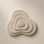 Three nested, organic-shaped cream-colored placemats or coasters with a smooth matte finish, arranged on a matching light beige background.