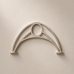 A minimalist, off-white arched wall decor piece with a circular cutout at the top, mounted on a solid beige wall.